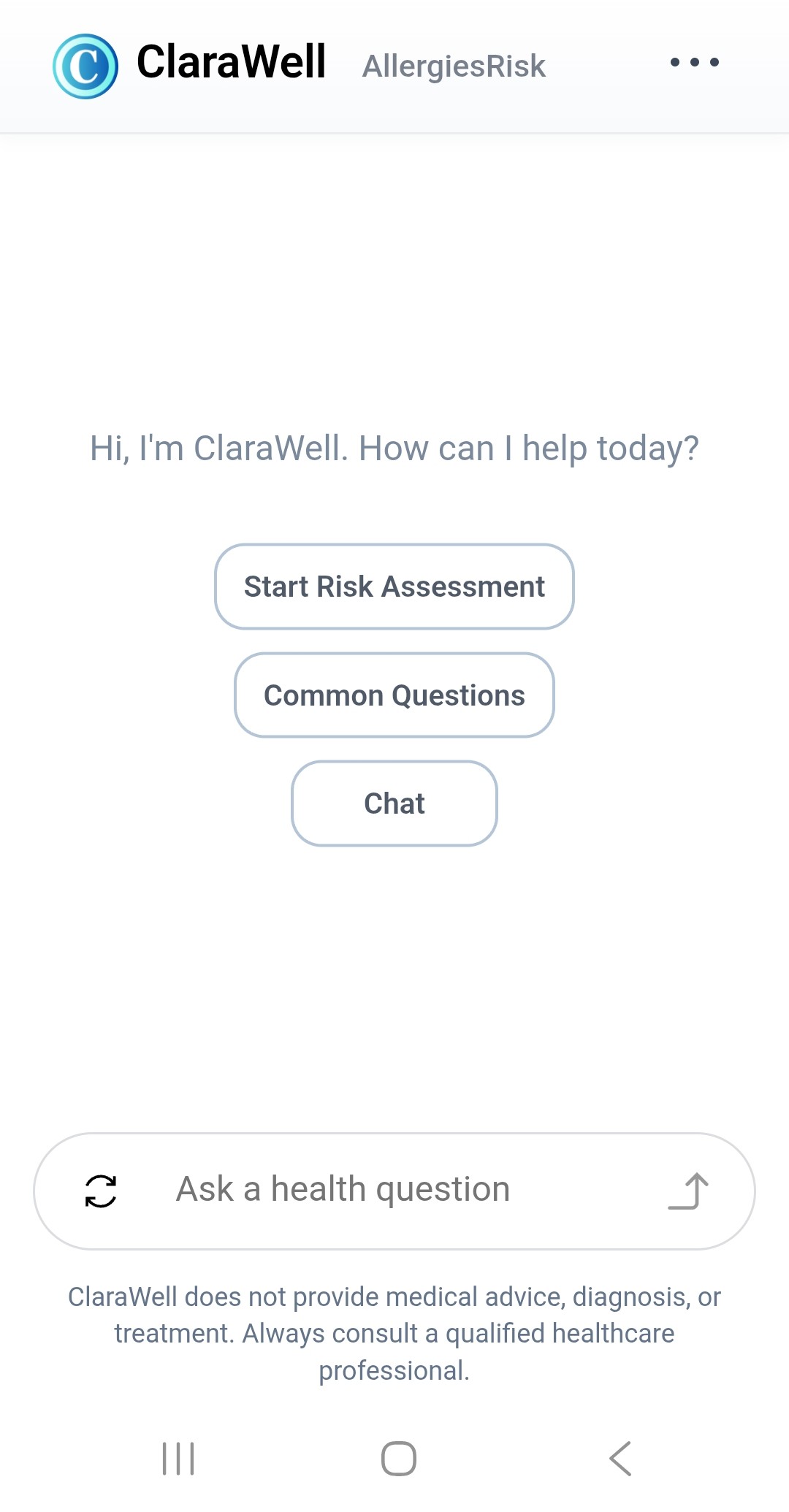 Mobile view of the original AllergiesRisk public experience.